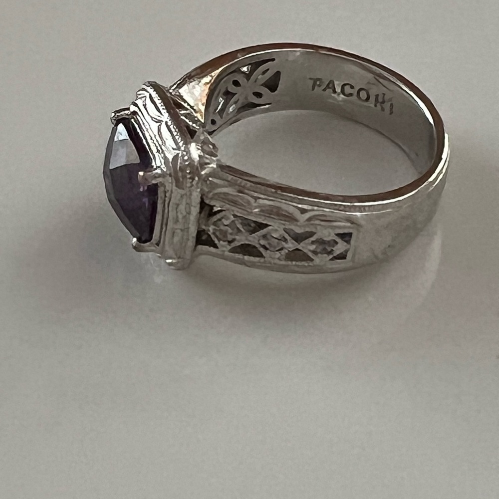 Vintage Tacori Cushion Cut Amethyst & CZ Over 925 Sterling Silver Ring - Picture 10 of 13